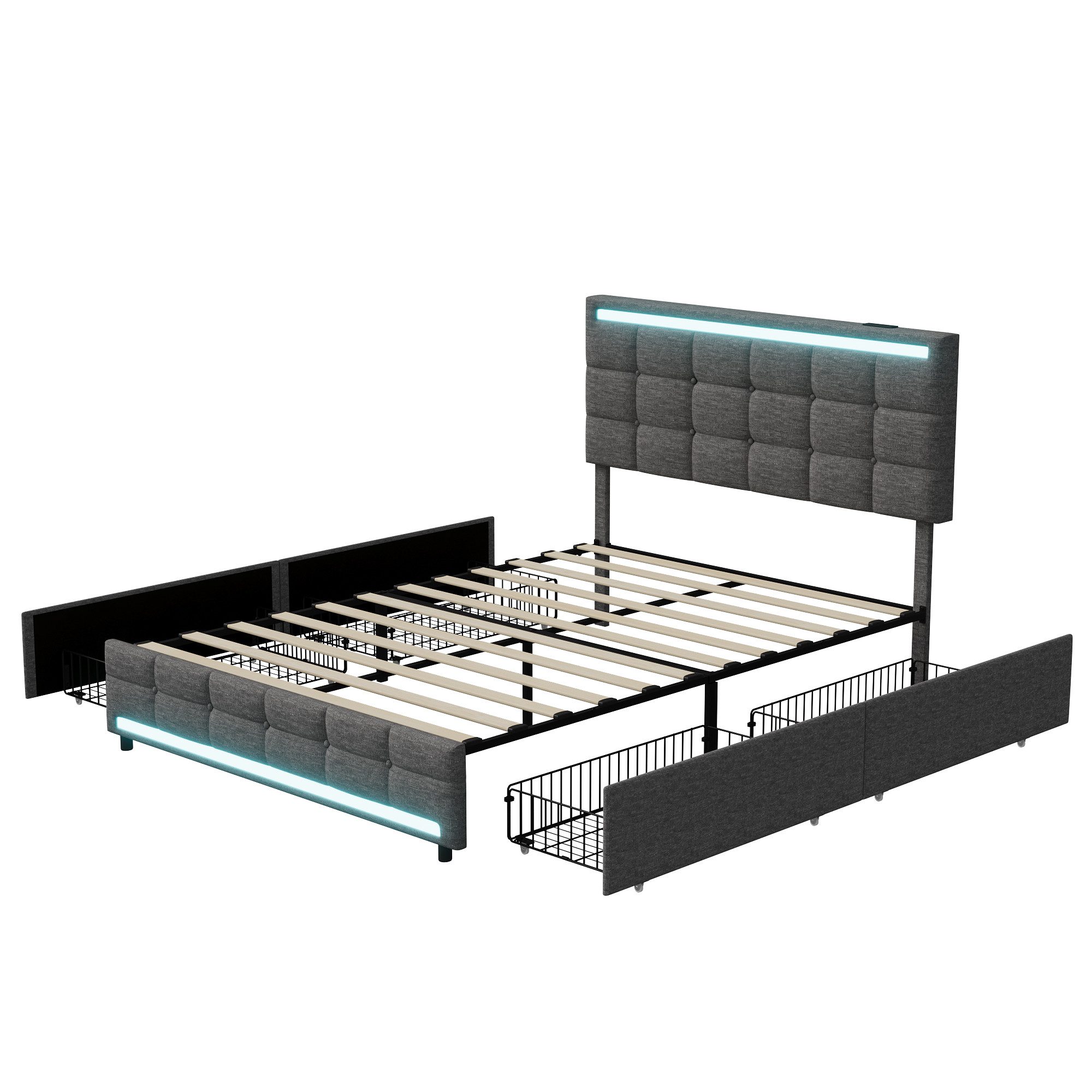 Polsterbett Doppelbett Stauraumbett Funktionbett- grau 2